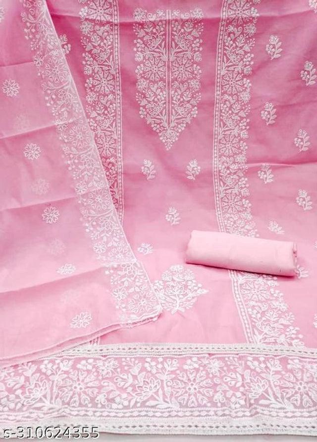 Chanderi Cotton Embroidered Unstitched Suit for Women (Sky Blue) – Elegant Ethnic Wear