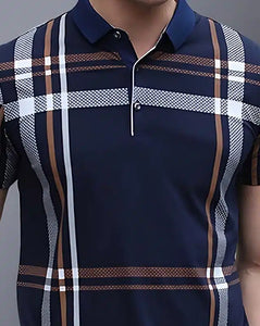 Polo Neck Printed T-Shirt for Men (Blue, S) | TRENDBUY