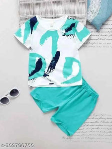 TrendBuy Cotton Clothing Set for Kids - White & Sea Green (9-12 Months)