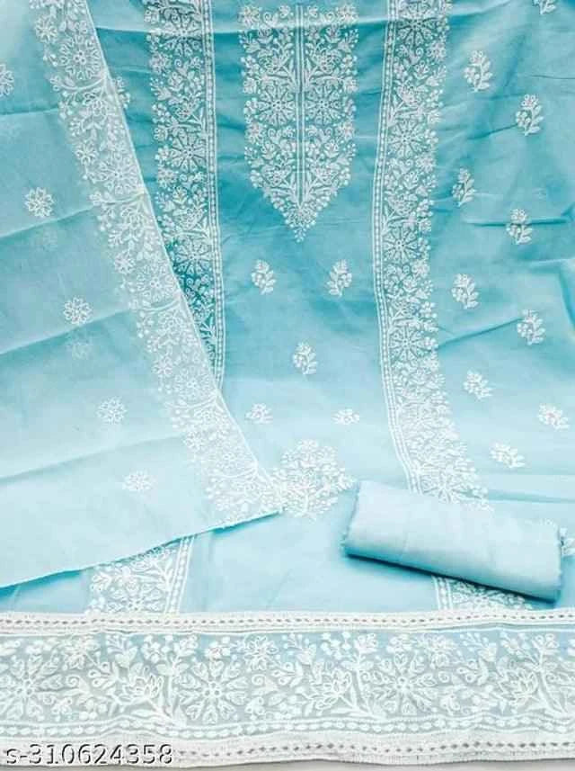 Chanderi Cotton Embroidered Unstitched Suit for Women (Sky Blue) – Elegant Ethnic Wear