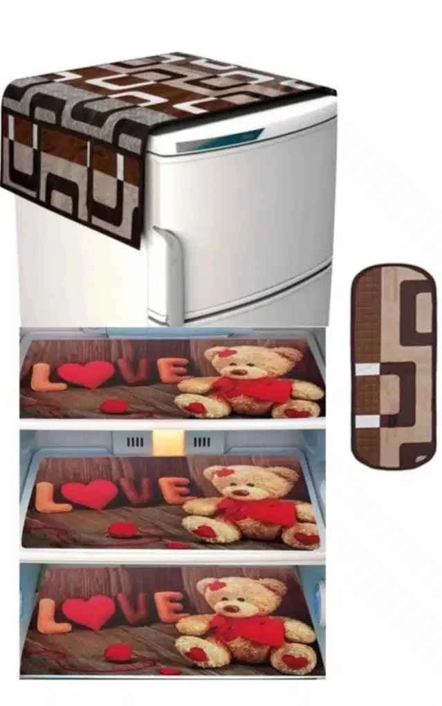 Multicolor knit printed 3-piece fridge mat, top, and handle cover set