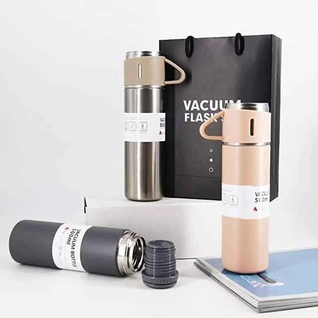 500ml stainless steel vacuum flask and 2 cups set, perfect for hot or cold beverages
