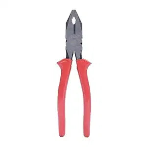 Red and yellow insulated lineman combination cutting plier