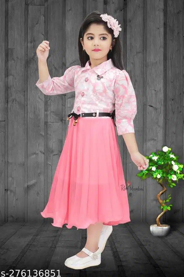 Cotton Blend Frock for Girls - Pink (1-2 Years)