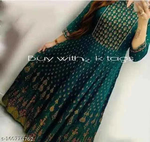 Anarkali Rayon Kurti for Women (Green, S) – Elegant Ethnic Wear