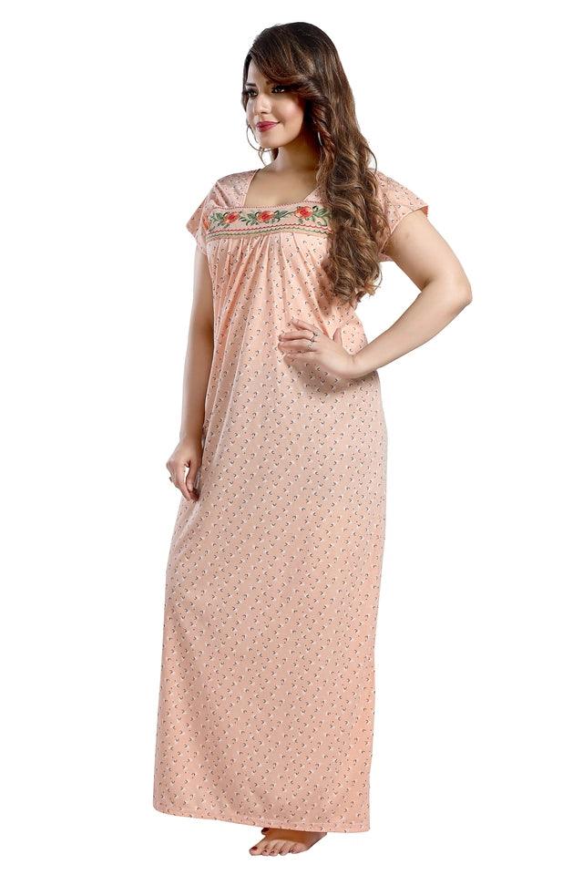 Hosiery Nightdress for Women (Peach, Free Size)