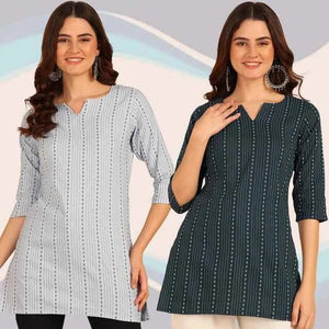 Premium Cotton Printed Short Kurti Set for Women - Sky Blue & Teal Casual Daily Wear (Pack of 2)