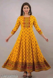 Anarkali Rayon Printed Kurti for Women (Orange, S) – Stylish Ethnic Wear
