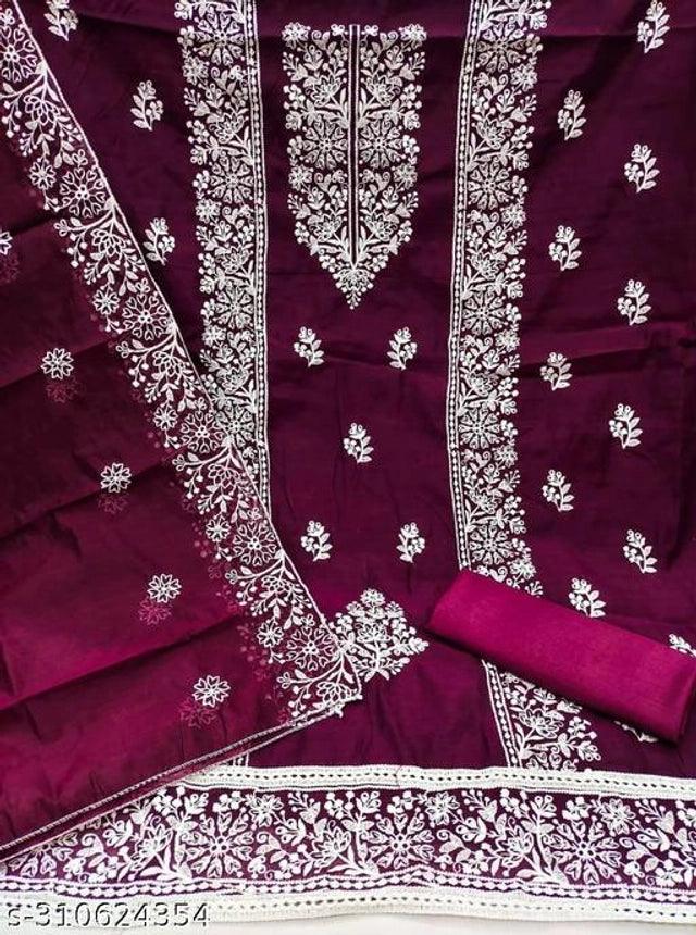 Chanderi Cotton Embroidered Unstitched Suit for Women (Sky Blue) – Elegant Ethnic Wear