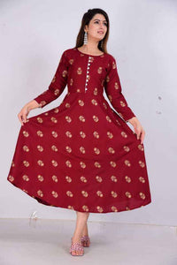 Aman Cotton Kurtis for Women – Maroon AE-105, Size S | Trendbuy