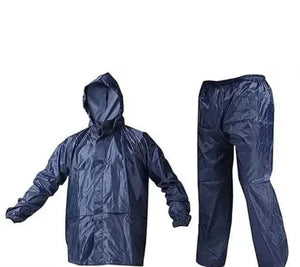 Premium Waterproof Polyester Navy Blue Men's Rainsuit Set - Heavy-Duty Full-Sleeve Outdoor Rain Gear (Size L)