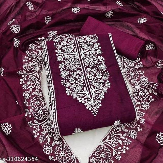 Chanderi Cotton Embroidered Unstitched Suit for Women (Sky Blue) – Elegant Ethnic Wear
