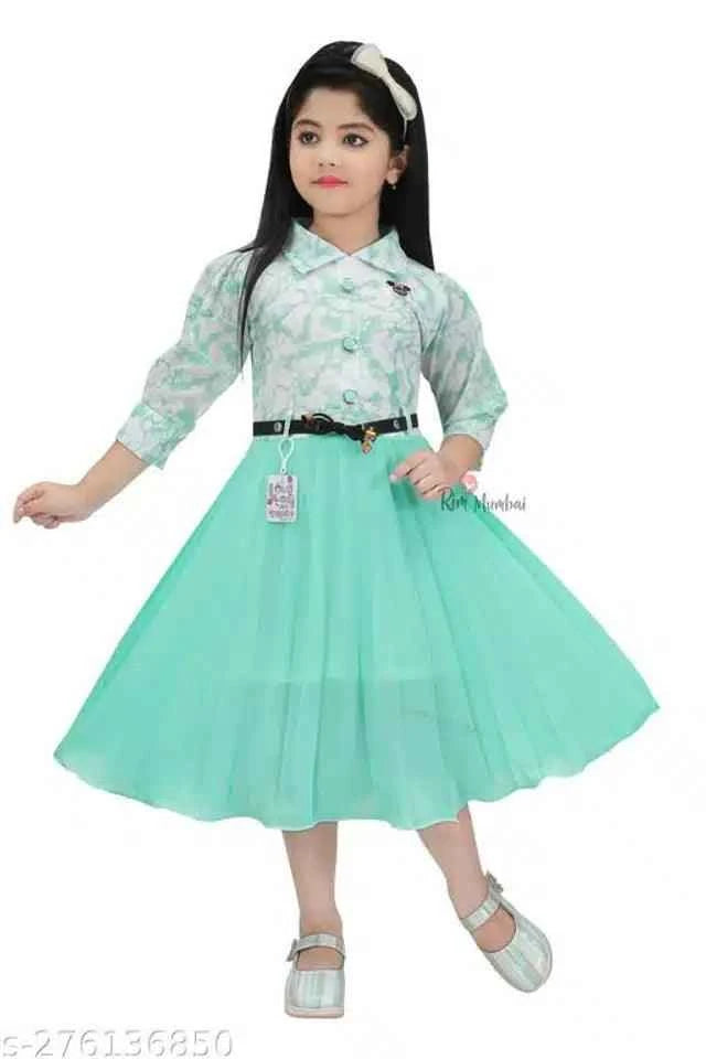 Cotton Blend Frock for Girls - Sky Blue (1-2 Years)