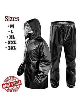 Premium Waterproof Polyester Full Sleeves Men's Rainsuit Set in Sleek Black (XL)