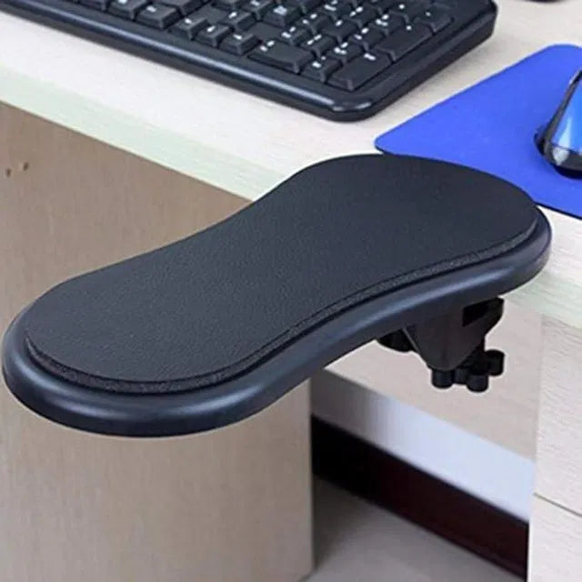 Ergonomic desk arm and wrist rest pad provides comfortable support