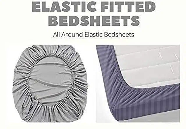 Multicolor cotton elastic fitted double bedsheet with 2 matching pillow covers