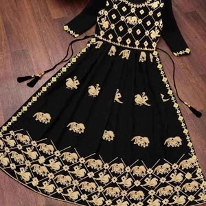Anarkali Georgette Embroidered Kurti for Women – Elegant Black, Size S | Trendbuy