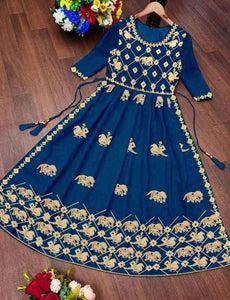 Anarkali Georgette Embroidered Kurti for Women – Elegant Teal, Size S | Trendbuy