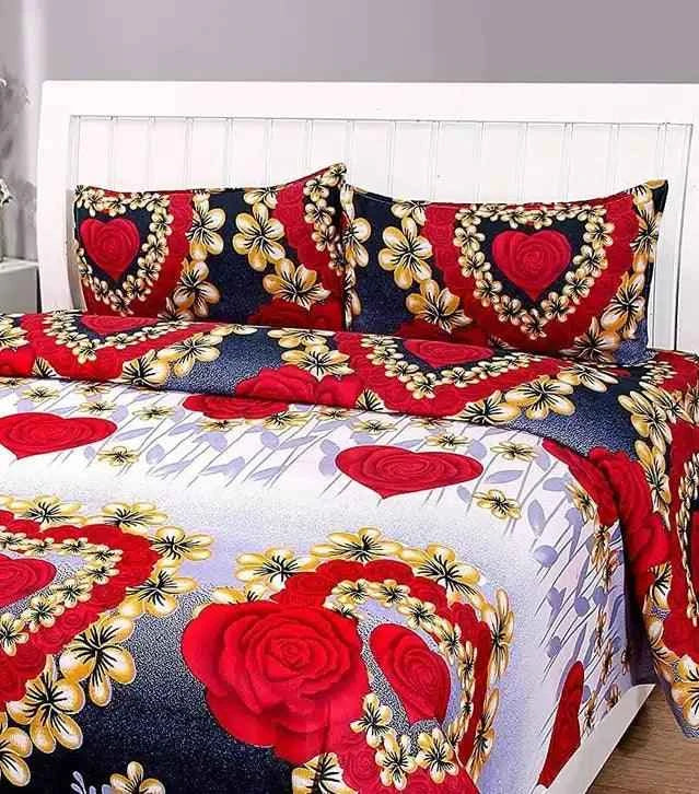 Vibrant multicolor printed double bedsheet with 2 pillow covers displayed on a bed