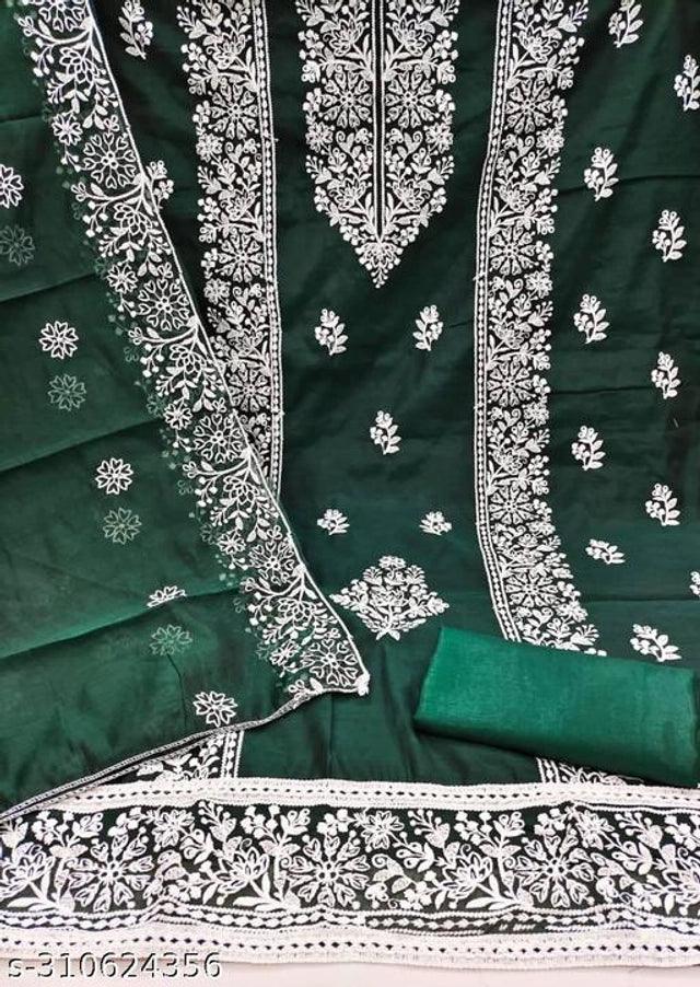 Chanderi Cotton Embroidered Unstitched Suit for Women (Sky Blue) – Elegant Ethnic Wear