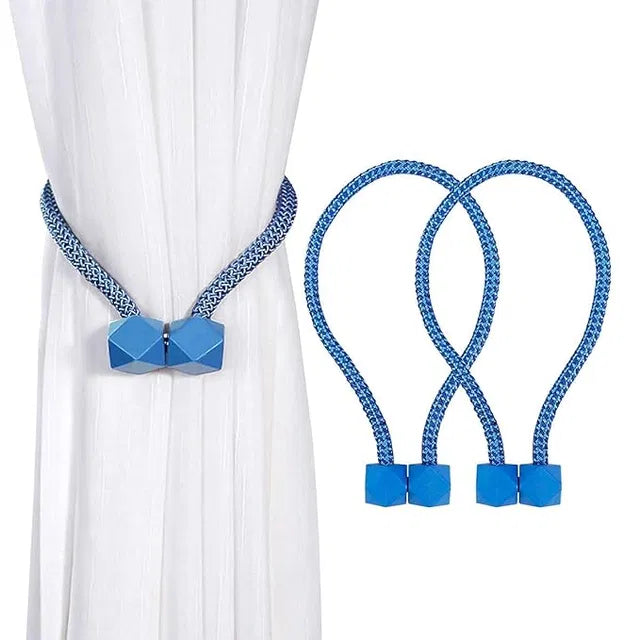 Magnetic curtain tieback rope with small beads, functioning as a stylish curtain holder buckle.