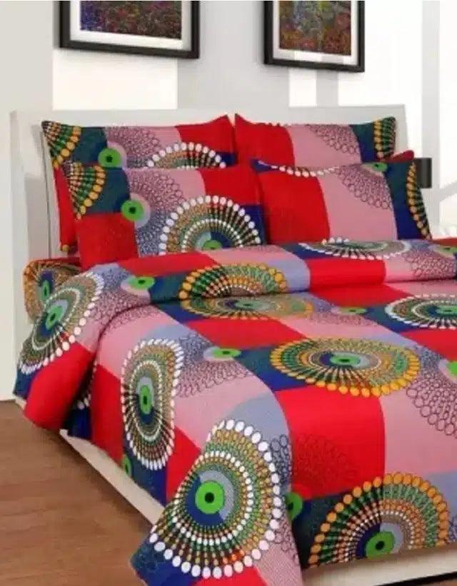 Polycotton Double Bedsheet with Two Pillow Cover (Multicolor, 86X88 Inch) (B32)