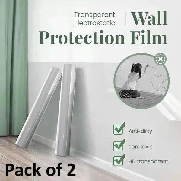 Transparent electrostatic self-adhesive wall protection film, preventing stains & damage.