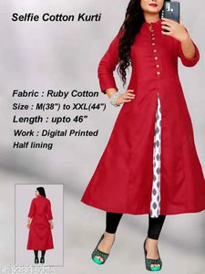 Elegant Red Cotton Blend Solid Kurti for Women
