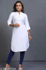 Rayon Solid Kurti for Women (White, S)