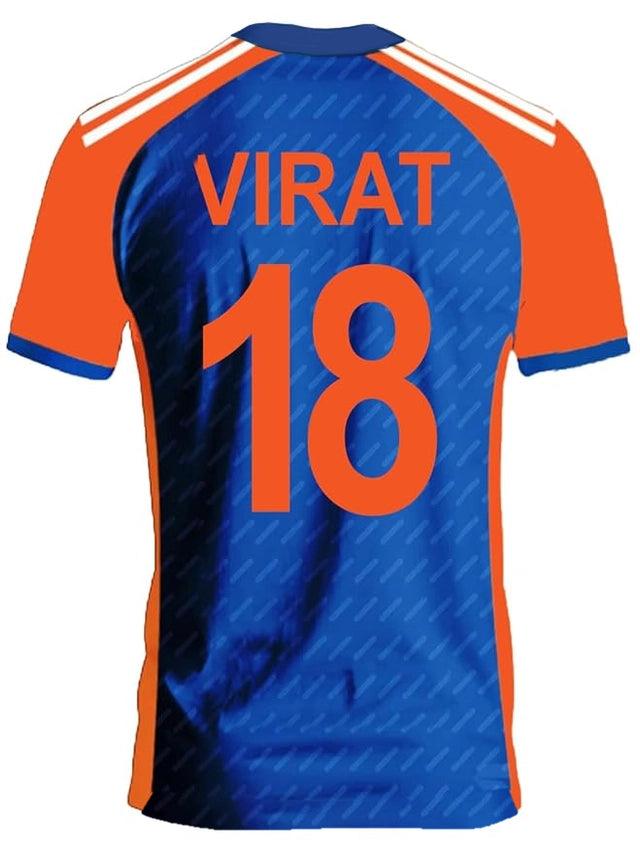 Virat Kohli World Cup Cricket Jersey for Men ((Blue & Orange, M) - TREND BUY