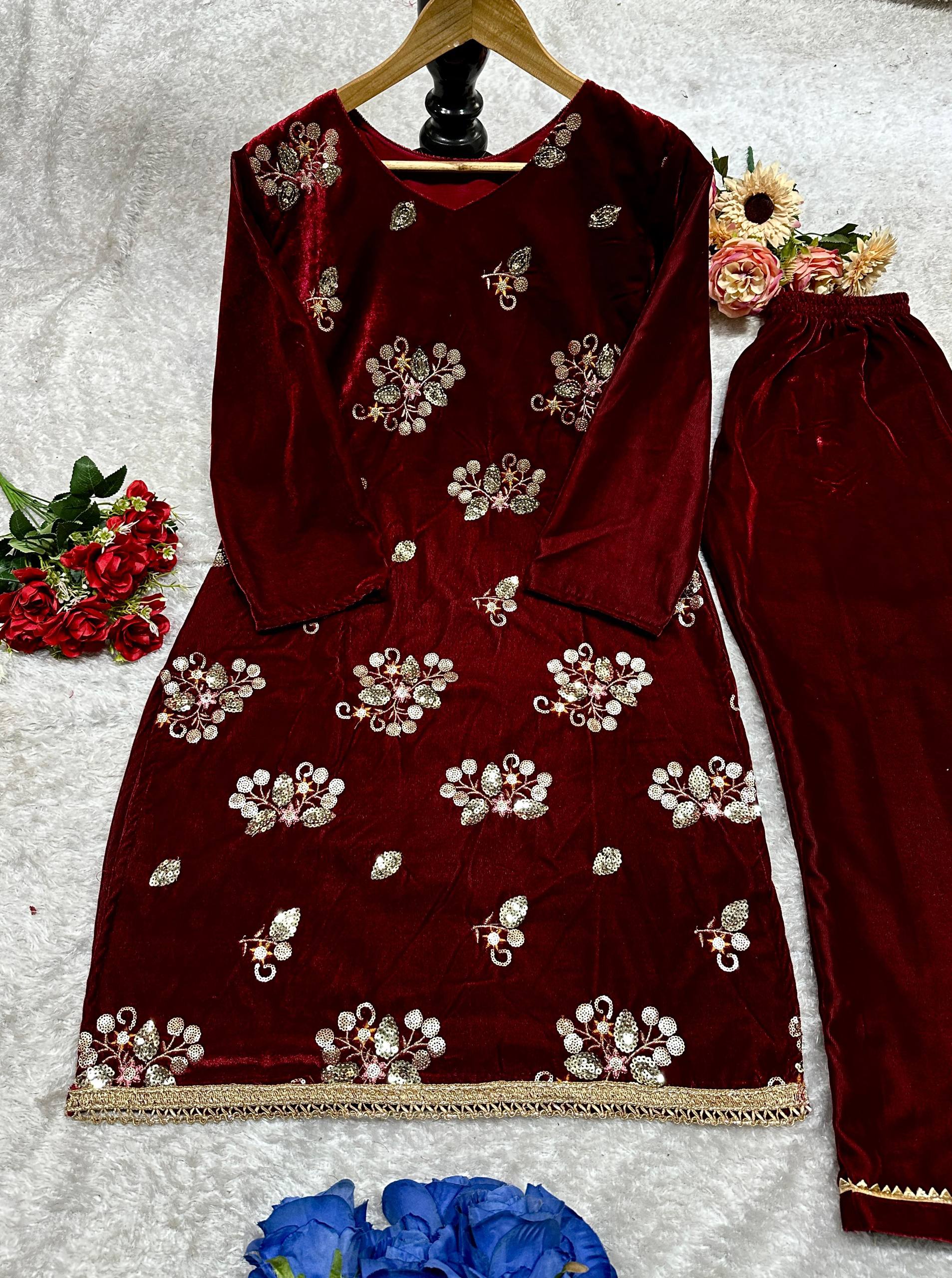 Women's Velvet Cord Set | Designer Party Wear | TRENDBUY  TREND BUY