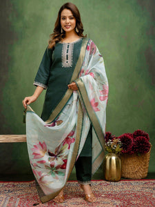 Cotton Blend Embroidered Kurta Pant Set for Women | Festive Ready