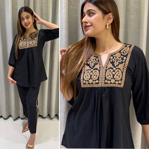 Cotton Embroidered Short Top with Pants for Women | Everyday Wear