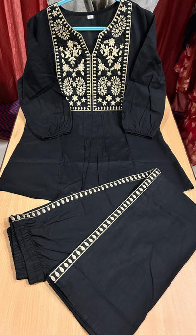 Cotton Embroidered Short Top with Pants for Women | Everyday Wear