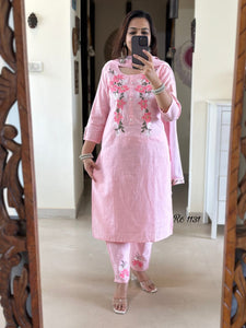 Cotton Slub Embroidered Kurta Set for Women | Festive Wear