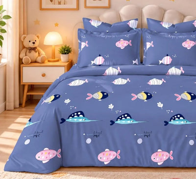 Cotton Super King Bedsheet 108x108 - Pink Unicorn Rainbow Print with 2 Pillow Covers