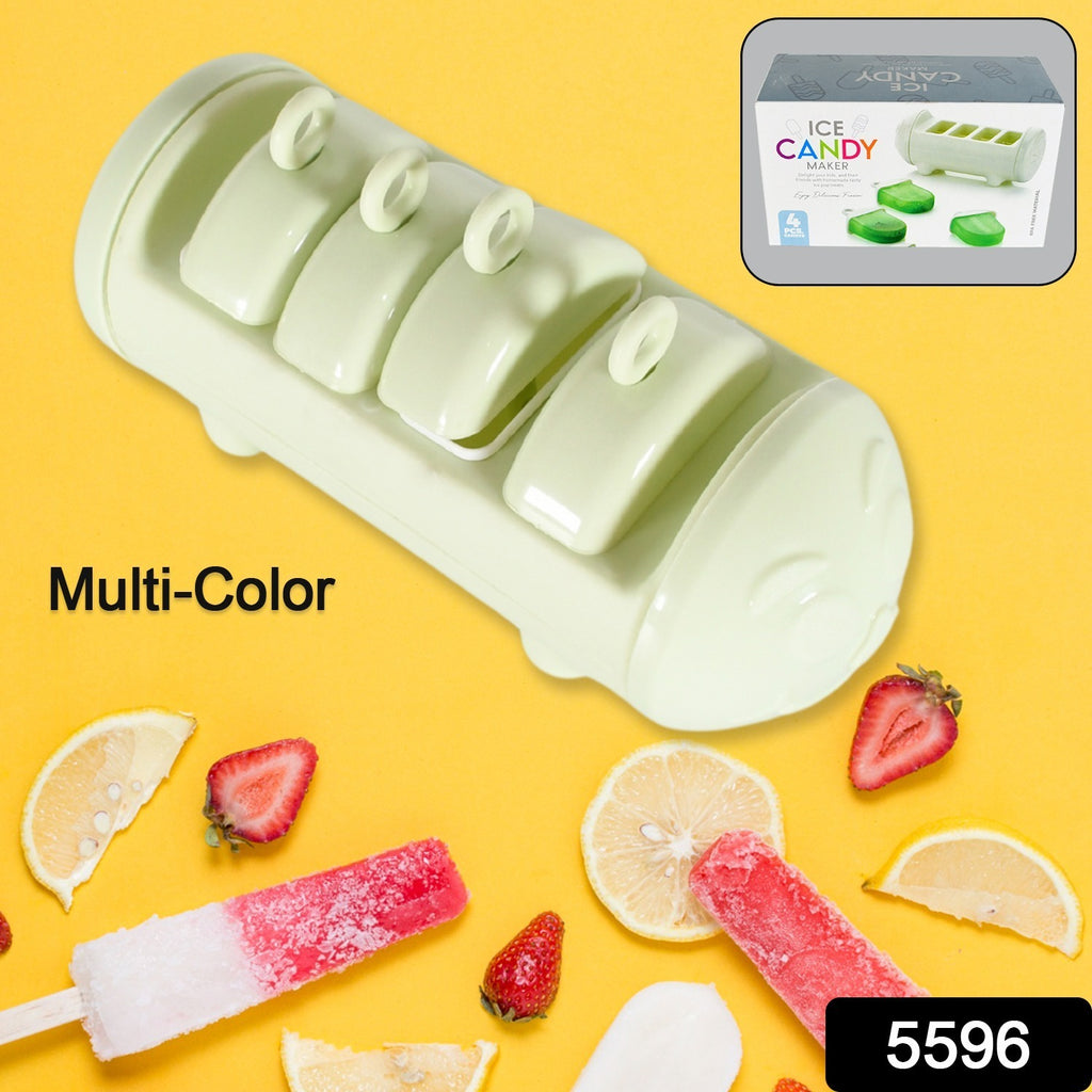 Multicolor cartoon shape ice candy popsicle Kulfi maker molds set with 4 cups.