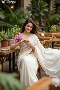 Buy Cream Georgette Saree with Hand Work Blouse for Women - Festive & Ethnic Wear Online