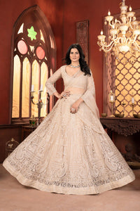 Cream Net Embroidered Lehenga for Women | Festive & Wedding Wear