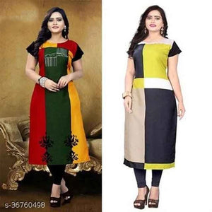 Elegant Crepe Printed Kurti for Women - Pack of 2 Green & Yellow Casual Wear Kurtis (Size M)