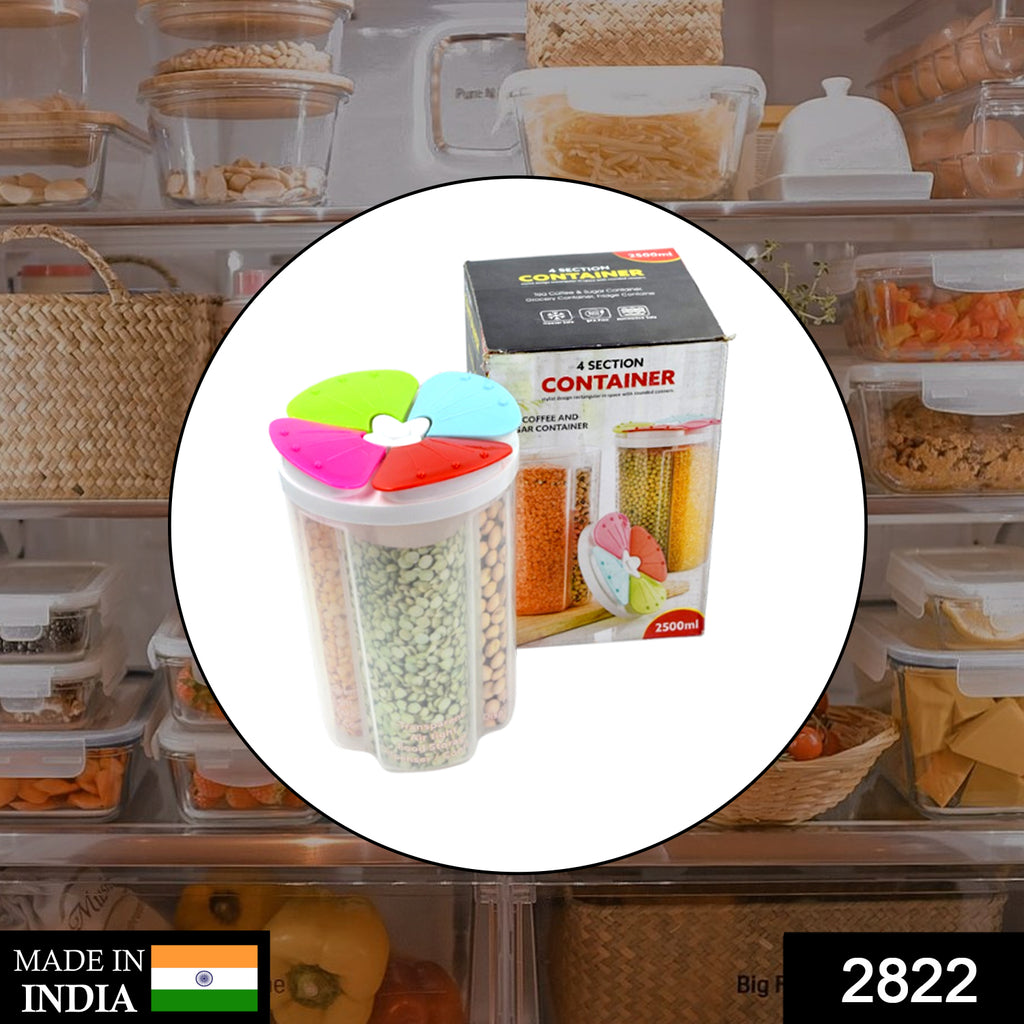 2822 transparent airtight 4-section plastic food storage container