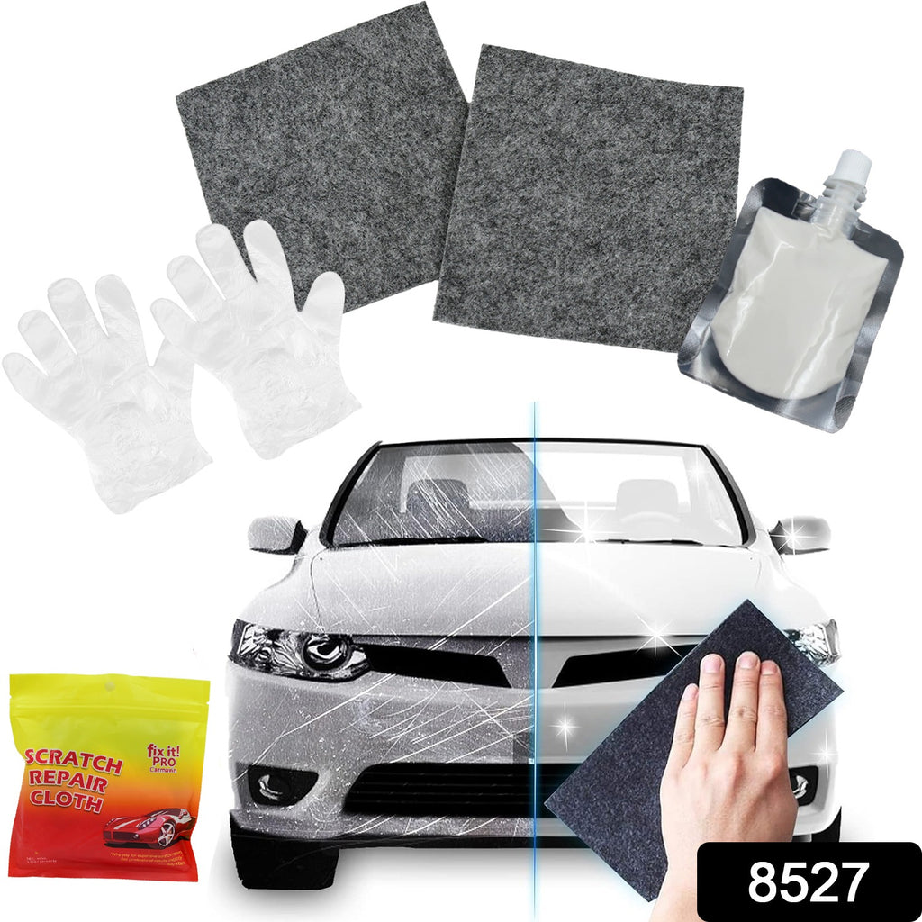 8527 Nano Magic Car Scratch Remover Cloth Multipurpose Scratch Repair Cloth Cloth For Car Paint Scratch Repair Easy To Repair Slight Scratches On The Surface Polishing Repeatable Use For All Kinds Of Car (45 Ml Repair Solution 2 Gloves 2 Nano Cloth) - TREND BUY