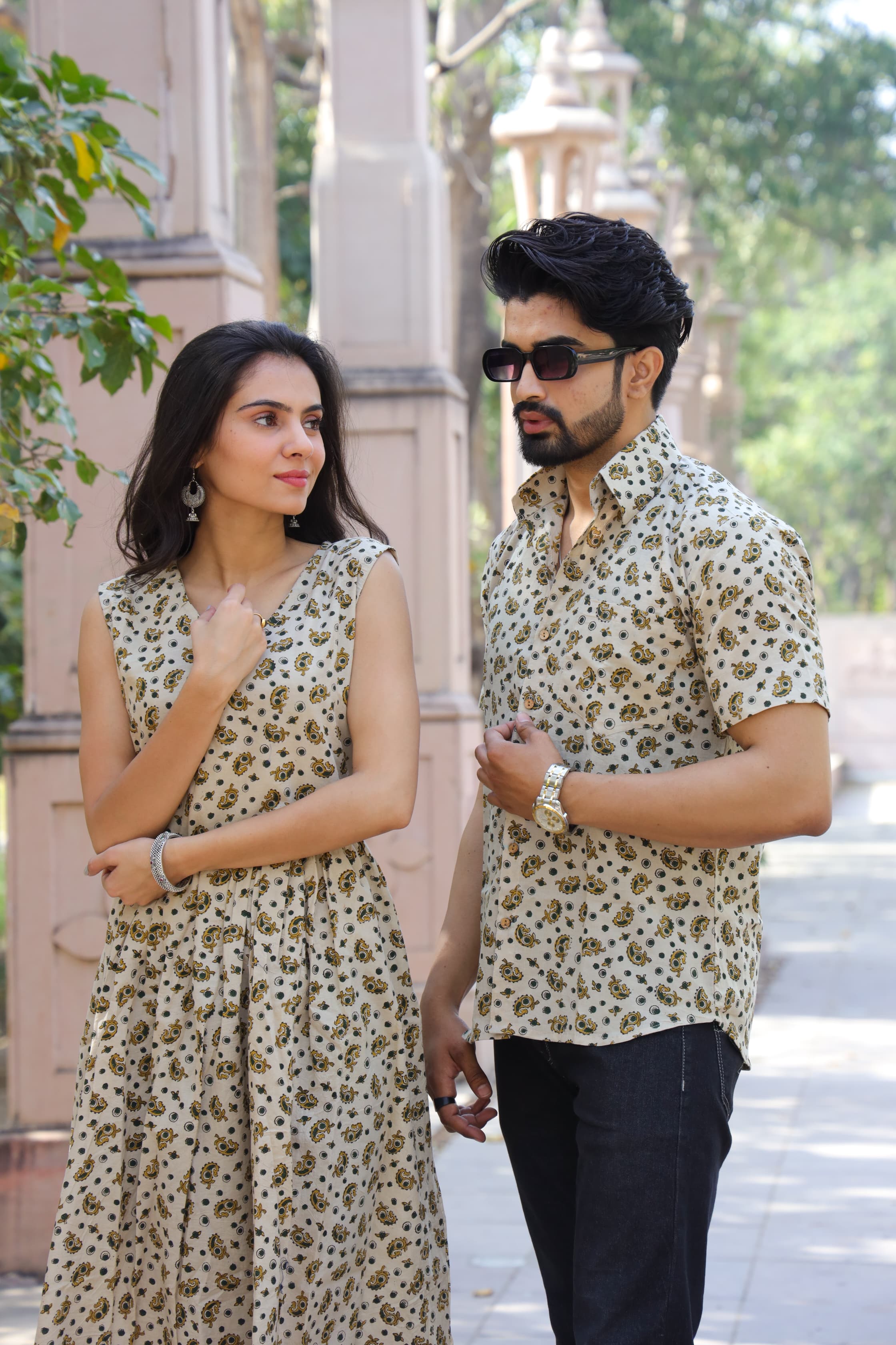 Elegant Couple Set Cotton - One Piece & Half Sleeve Shirt