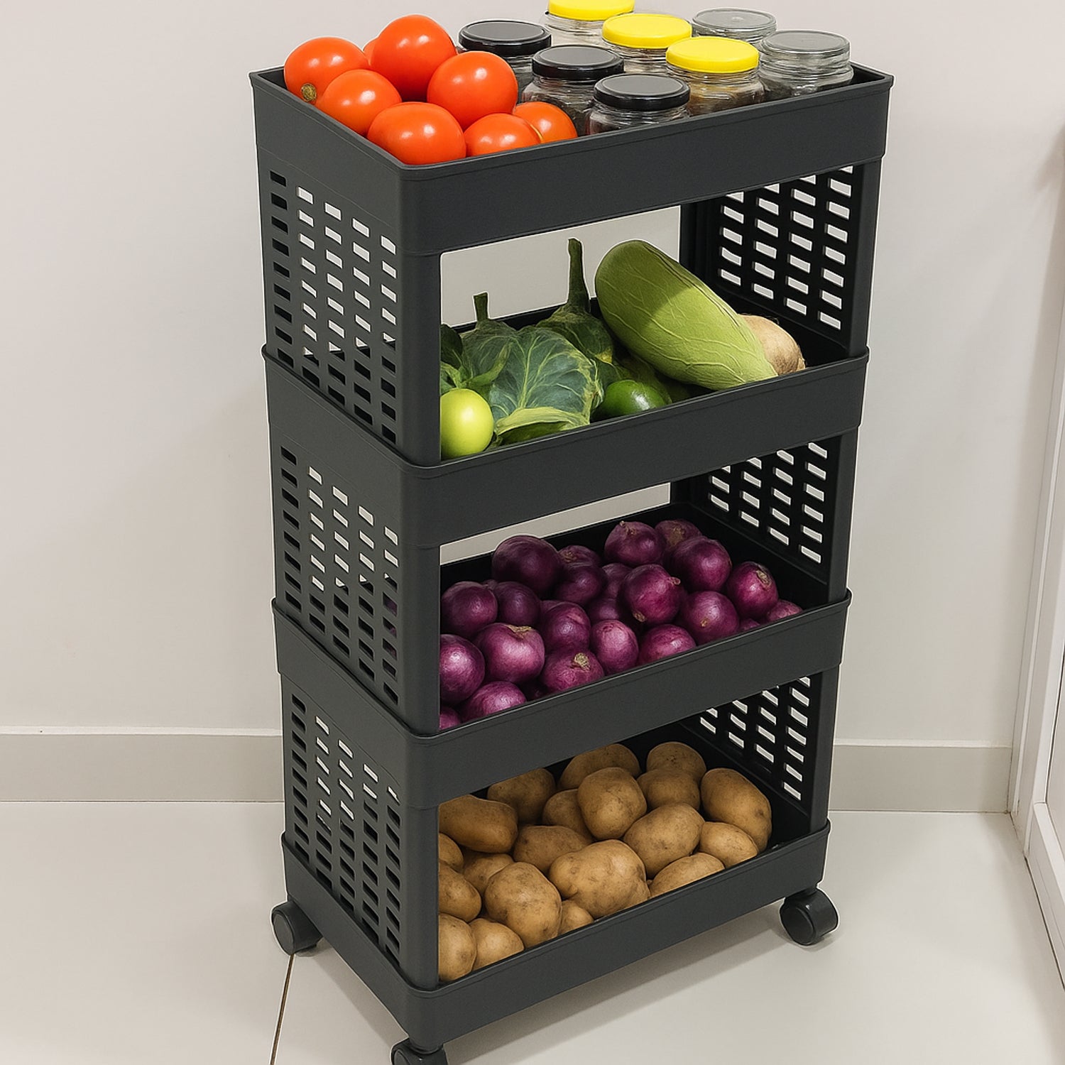 TRENDBUY 4-layer plastic storage rack with wheels