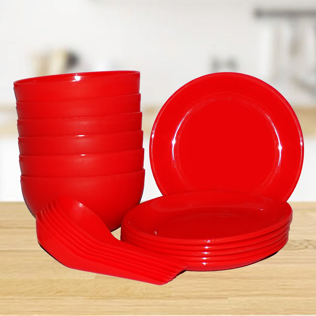 18-piece ceramic soup bowl set with matching spoons and saucers