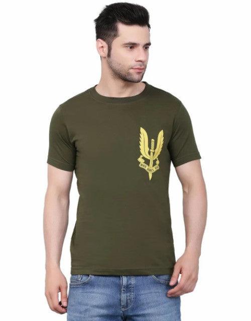 Dashy Club Hand Printed Olive 100% Cotton Round Neck Tshirt - TREND BUY