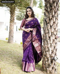 Deep Purple Lichi Silk Saree for Women | Festive & Wedding Wear