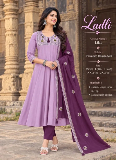 Designer Anarkali Suit Set - Premium Roman Silk Festive Wear for Women