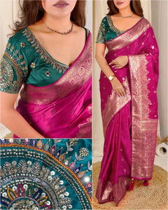 Designer Banarasi Saree - Heavy Handwork Blouse for Festive Occasions