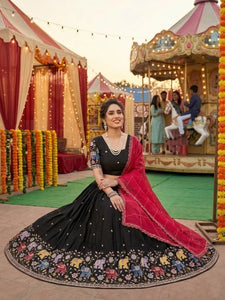 Exclusive Black Star Georgette Lehenga Choli with Heavy Embroidery for Weddings